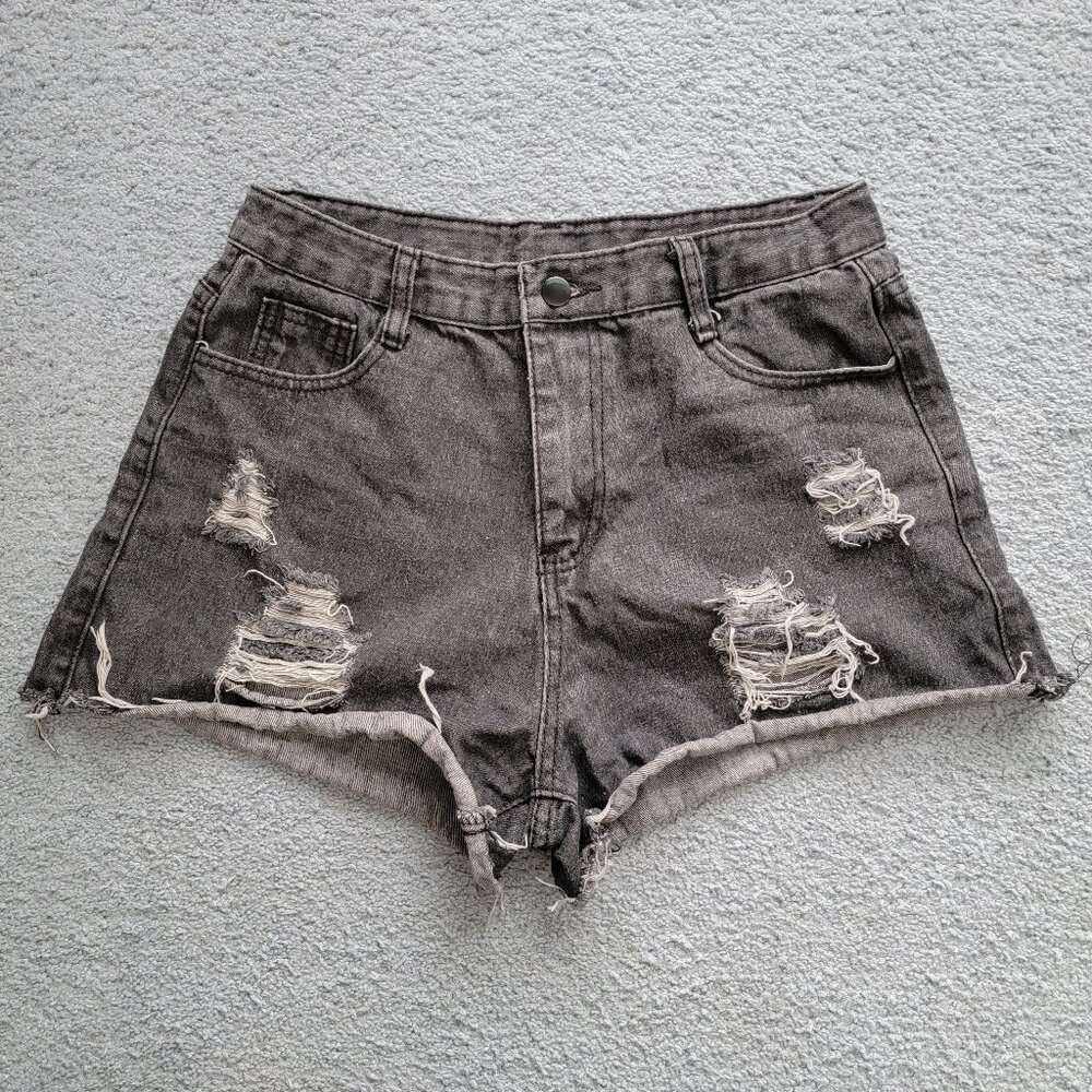 Women's Y2K-style Denim Faded black High-Rise Short Shorts - Size Medium